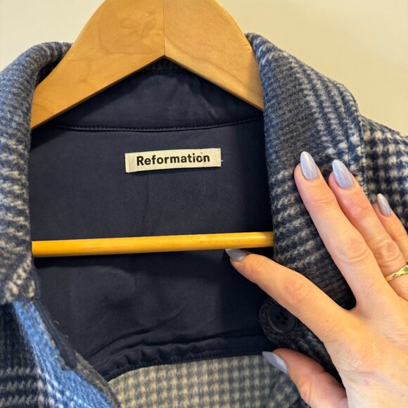 Reformation Giles Plaid Wool Shirt Jacket / Blue / M - Picture 6 of 16